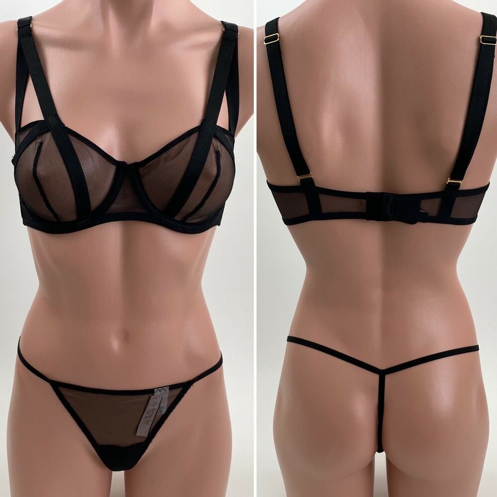 Victoria's Secret Very Sexy Unlined Balconette Bra 32D /One Size String Set NWT